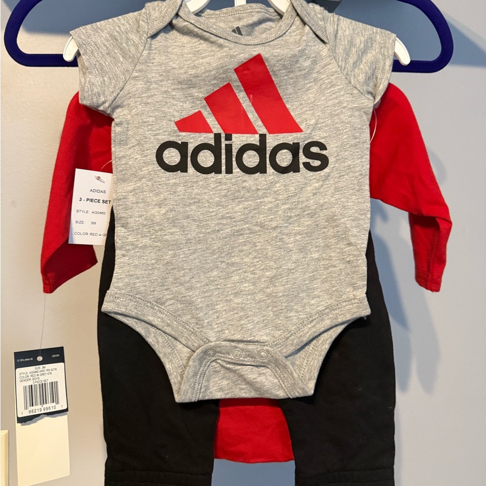 Adidas Infant Gray and Red Onesie Set